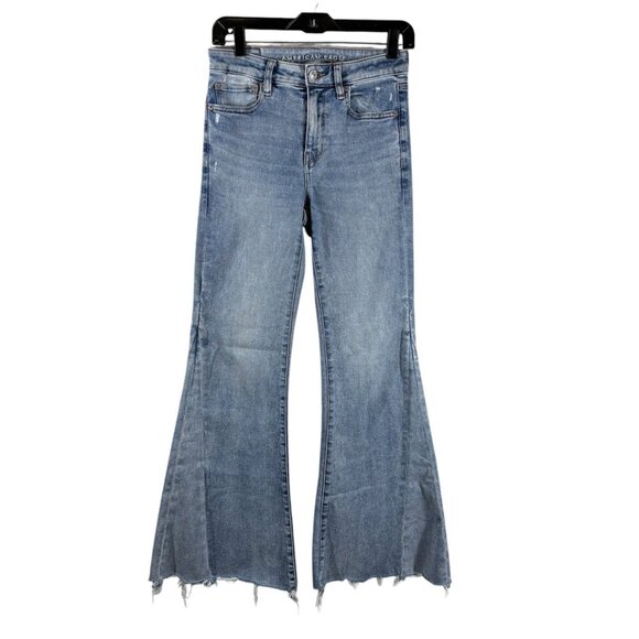 American Eagle Mid Rise Festival Flare Raw Hem Jeans Women's Size 4 - Picture 1 of 8